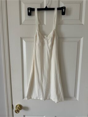 SKIMS Cream Satin Slip Chemise with Sweetheart Neckline